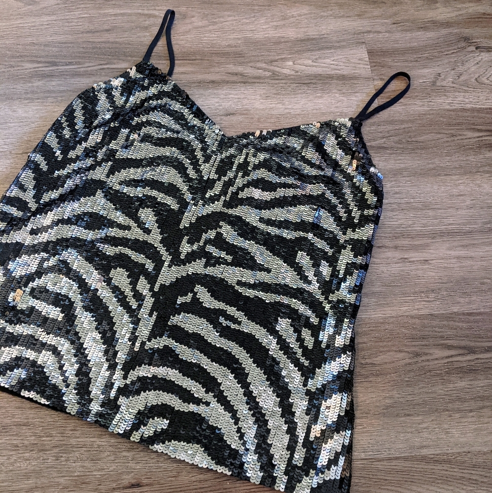 L'Agence | NWT Animal Print Sequin Tank - Silver Black, Size XSmall
